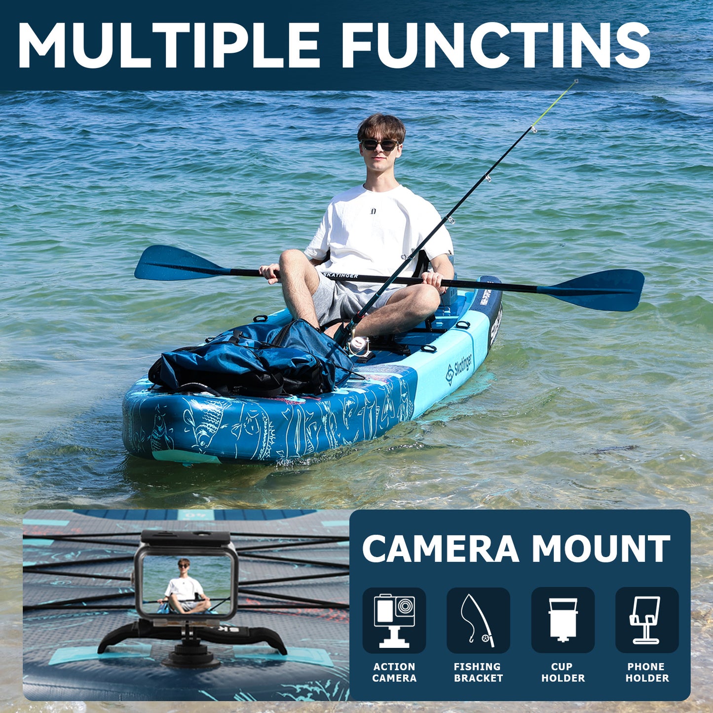 SUP de pesca 12′4″ – SKATINGER® tabla inflable para pescadores