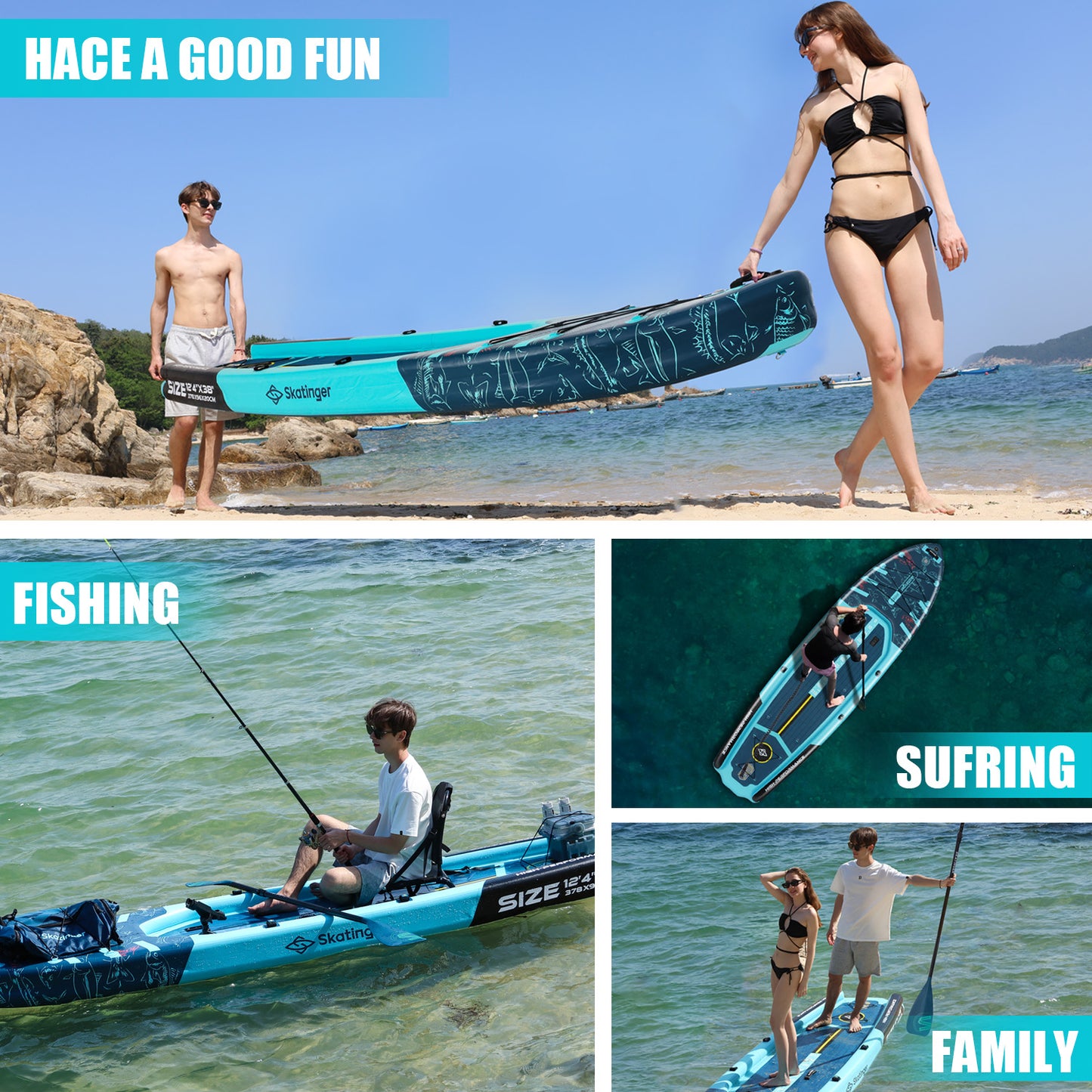 SUP de pesca 12′4″ – SKATINGER® tabla inflable para pescadores
