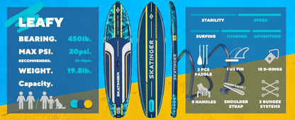 Leafy Expedition Azul 350x89x15 cm (11'6'') tabla SUP yoga 