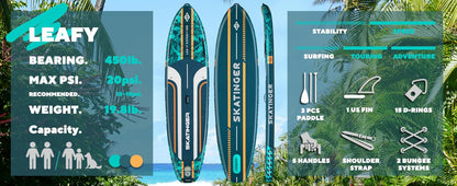 Leafy Expedition Verde 350x89x15 cm (11'6'') tabla SUP yoga 