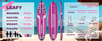Leafy Expedition Rosa 350x89x15 cm (11'6'') tabla SUP yoga 